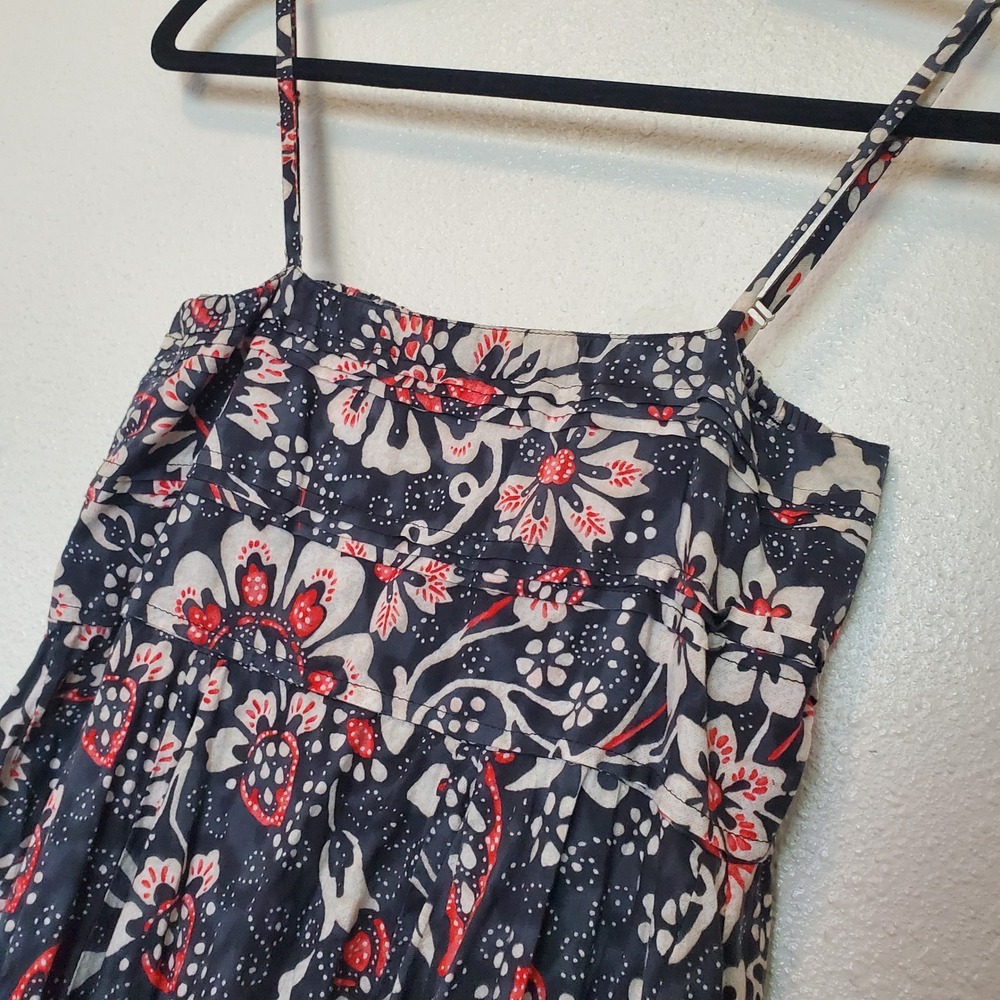 JS New York Floral Midi Dress Navy Red White Smocked Back Adjustable Straps - Picture 4 of 8